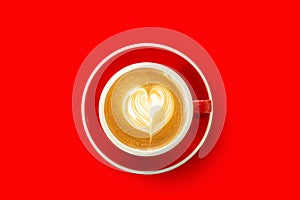 Red cup, Latte coffee heart shaped