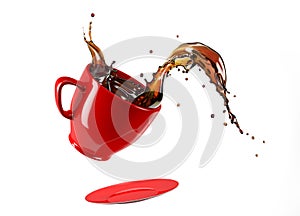 Red cup mug with coffee splash