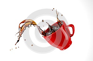 Red cup mug with coffee splash