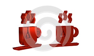 Red Cup of tea with tea bag icon isolated on transparent background.