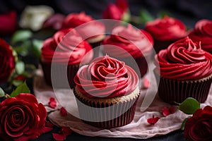 Red cupcakes with buttercream forsting