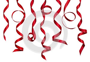 Red curled decoration ribbon collection isolated on white