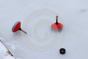 Red Curling cone on a rink