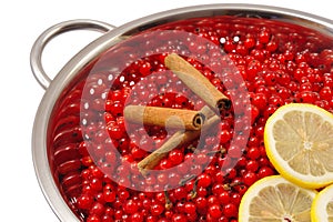 Red currant berries and ingredients for making jam