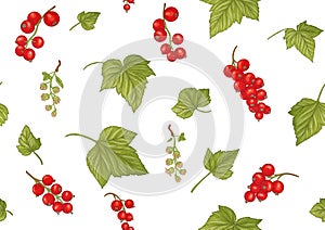 Red currant red, ripe berries. Seamless pattern, background.
