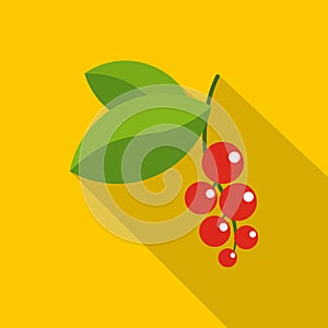 Red currants branch with green leaves icon