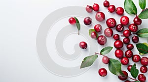 Red current bunch isolated. Redcurrant pile, ripe red current berries group on white background. Background with copy