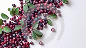 Red current bunch isolated. Redcurrant pile, ripe red current berries group on white background. Background with copy