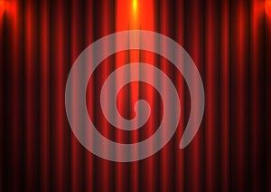 Red curtain background with spotlight in theater. Theatrical drapes stage opening ceremony hall movie light closed velvet fabric