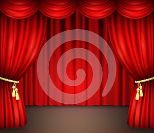 Red curtain with drapery on theater stage