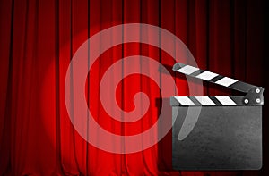 Red curtain with empty movie clapper