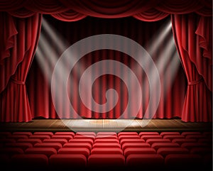 Red curtain and empty theatrical scene