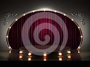 Red curtain stage with lights