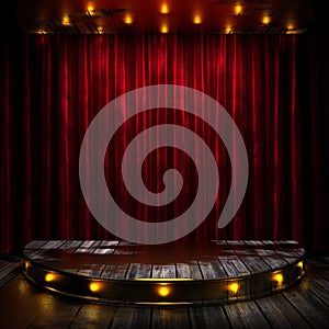 Red curtain stage with lights