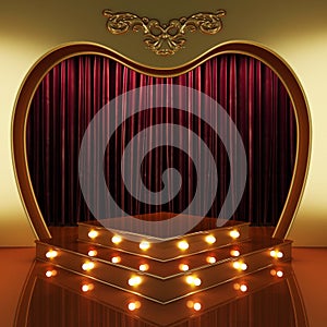 Red curtain stage with lights