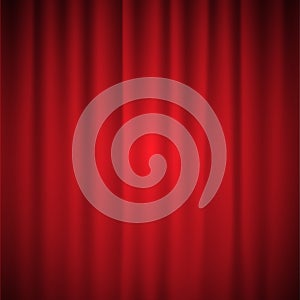 Red Curtain on stage.Vector Background with light of projector for ceremony. Red closed curtain