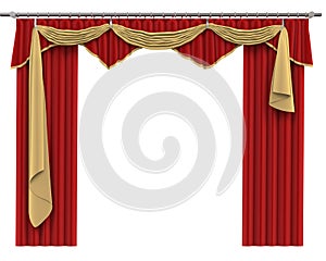 Red Curtains Isolated on White Background