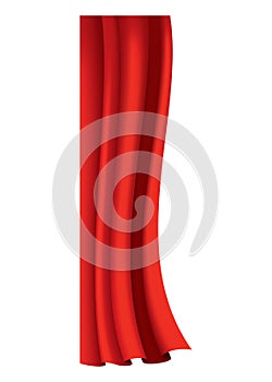 Red curtains realistic. Theater fabric silk decoration for movie cinema or opera hall. Curtains and draperies interior