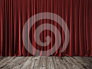 Red curtains and vintage wood floor