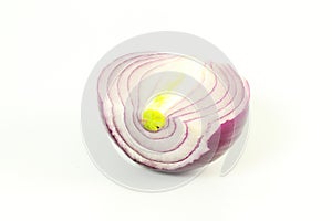 Red cut onion isolated on white background