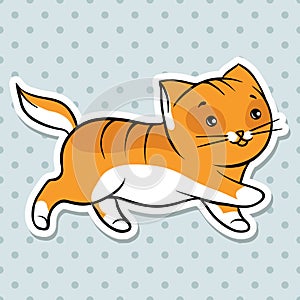 Red cute funny cat run. Vector illustration