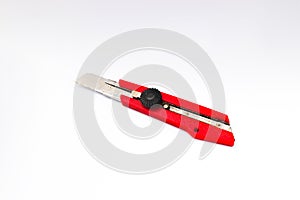 Red Cutter Knife isolated on white background. stock photo