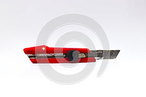 Red Cutter Knife isolated on white background. stock photo