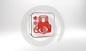 Red Cyber security icon isolated on grey background. Closed padlock on digital circuit board. Safety concept. Digital
