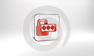 Red Cyber security icon isolated on grey background. Closed padlock on digital circuit board. Safety concept. Digital