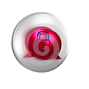 Red Cyber security icon isolated on transparent background. Closed padlock on digital circuit board. Safety concept