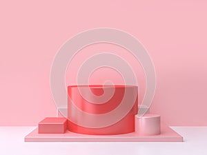 red cylinder-circle podium pink wall minimal abstract background 3d render