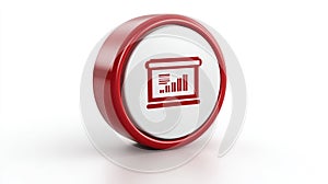 Red Round Button with Business Graph Icon: Presentation Software Interface