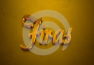 Golden 3D editable text effect of Arabic name Firas
