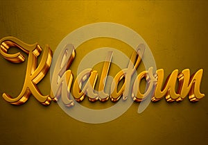 Golden 3D editable text effect of Arabic name Khaldoun