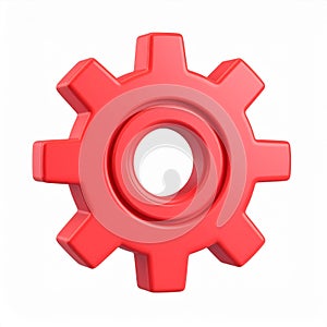 Red 3D Gear Cogwheel on White Background