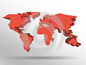 Red 3D map of world with dropped shadow on background. Worldwide theme wallpaper. Rendered three-dimensional EPS10