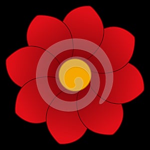 Red dahlia flower on black icon