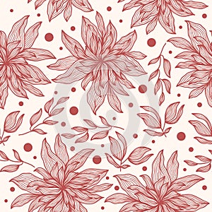 Red Dahlia Flower Pattern with Hand Drawn Style