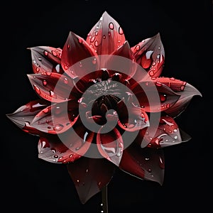 Red dahlia flower with water drops isolated on black background. Flowering flowers, a symbol of spring, new life