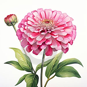 Hyperrealistic Pink Zinnia Illustration On White Background