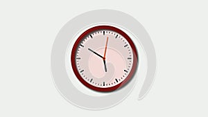Red dark rim 3d wall clock isolated in white background