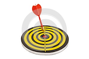 Red dart arrow on center of dartboard