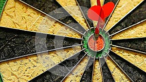 Red dart success on bullseye for business investment goals and seizing opportunities photo