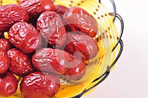 Red dates on the plate