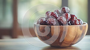 Red Dates in Wooden Bowl on Wooden Table