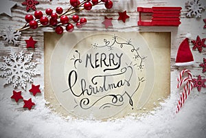 Red Decoration, Calligraphy Text Merry Christmas, Snow