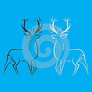 Red deer males hand drawn outline silhouettes