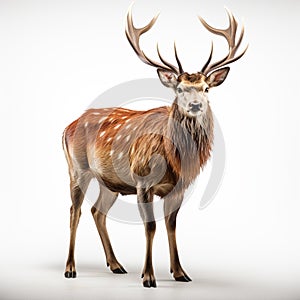 Red deer stag in front of a white background. generative ai