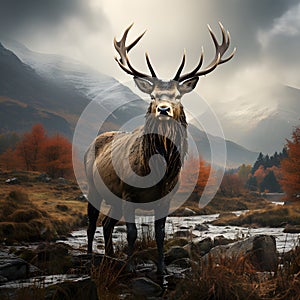 Red deer stag posing on a meadow