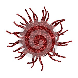 Red deleterious virus cell on white background